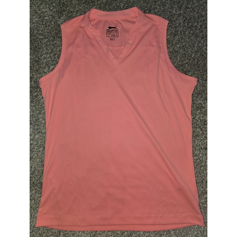 Slazenger Golf Womens Large Coral Pink Sleeveless V-Neck Performance Polo Shirt
